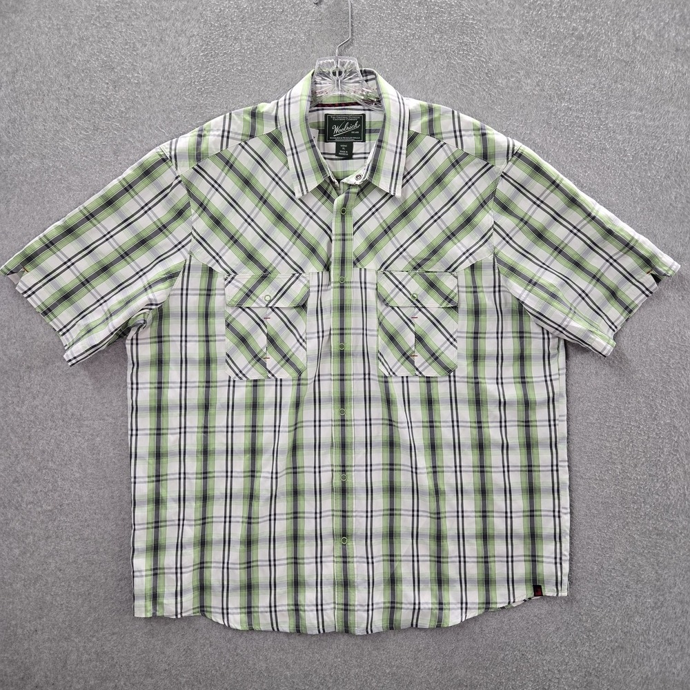 Woolrich Men Button Up Shirt XL Green Nylon Polyester Plaid Western